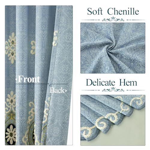 VOGOL Simple Chenille Jacquard Blackout Window Elegance Curtains/Drapes/Panels/Treatments for Bedroom Living Room,Top Grommets, Two Panels, W54 x L96 inch - color: Blue-curtain, size: 54"W x 96"L (Pack of 2)