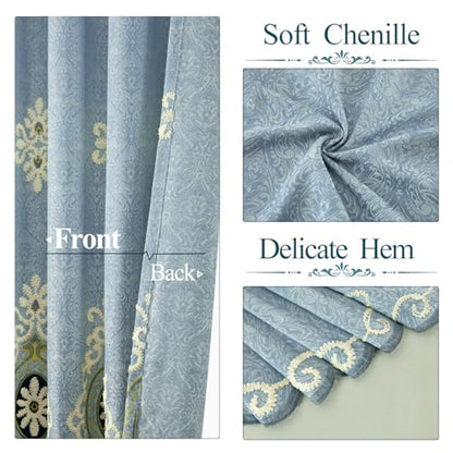 VOGOL Simple Chenille Jacquard Blackout Window Elegance Curtains/Drapes/Panels/Treatments for Bedroom Living Room,Top Grommets, Two Panels, W54 x L96 inch - color: Blue-curtain, size: 54"W x 96"L (Pack of 2)