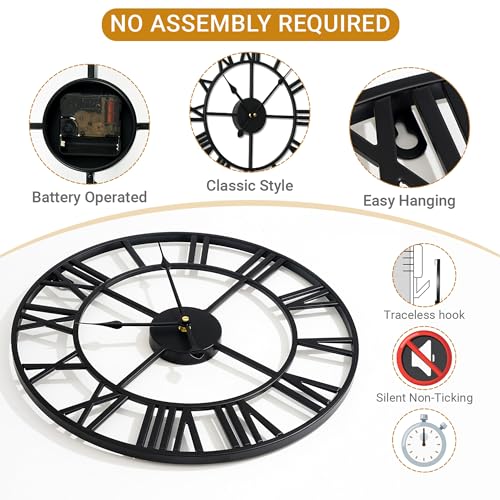 30 Inch Extra Large Wall Clock, Silent Non Ticking Roman Numeral - size: 30 inches(X-Large Wall Clock)