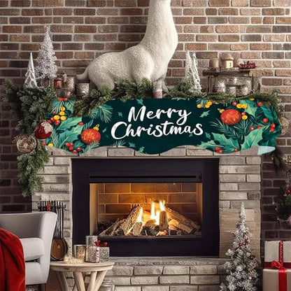 NYZE Christmas Mantel Scarf 60 x 17 Inch Fireplace Mantel Scarf Cover Decoration for Christmas Fireplace Scarf Shelf Top Runner Holiday Winter Home Decor - size: 60 x 17 in, style: Merry Christmas