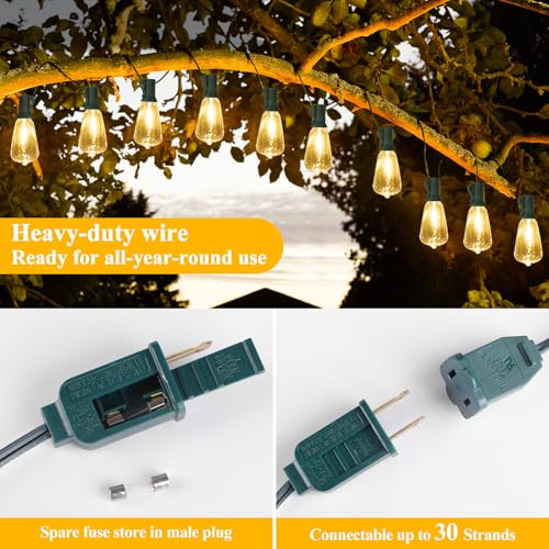 Brightever 50FT Outdoor String Lights 27 Bulbs, Waterproof Patio Lights - color: Green Wire Warm White, size: 50FT