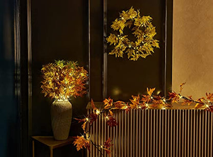LITBLOOM Lighted Fall Garland with Timer 6FT 24 Warm White LED, Maple Leaf Vine with Lights Battery Operated for Mantle Fireplace Autumn Thanksgiving Harvest Decoration Indoor Outdoor - style: Yellow Maple