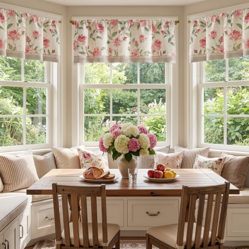 jinchan Blushfield Floral Linen Double Layer Cafe Curtains 16 Inch 1 Panel - color: Pink, size: 50"W x 16"L (Pack of 1)