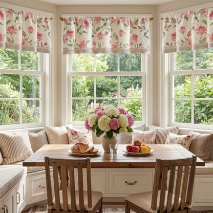 jinchan Blushfield Floral Linen Double Layer Cafe Curtains 16 Inch 1 Panel - color: Pink, size: 50"W x 16"L (Pack of 1)