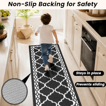 3 Piece Kitchen Rugs, Non Slip Waterproof Mats for Home(Black) - color: Black, size: 3-SET