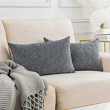Home Brilliant Gray Pillow Covers Lumbar Throw Pillows for Bed Chenille Plush Velvet Pillow Covers 12x20, Light Gray, Set of 2, 12 x 20 inches(30x50 cm) - color: Light Grey, size: 20" x 12" (Pack of 2)