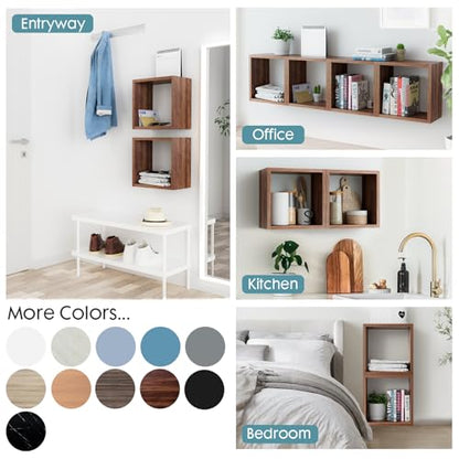 Kaboon Cube Floating Shelves Set2, Display Shelves Wall Mount 7.75" D x 12.5" W x 12.5" H, (Walnut, Square 2 Cubes) - color: Dark Walnut, size: Square-Set2