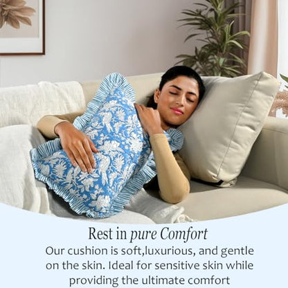 CPC Blue Sapphire Block Print Ruffle Sham Pillow Cover 12x20 Inch Pack of 1 - color: Blue Sapphire, size: 20" x 12" (Pack of 1)