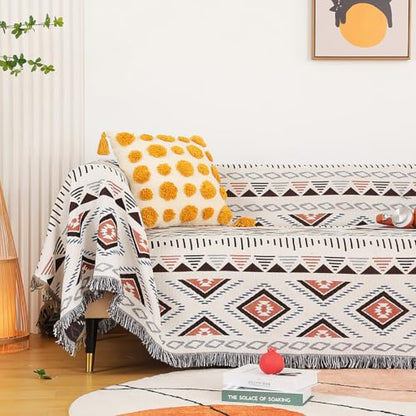 Luxlovery Aztec Throw Blankets Beige Tribal Boheiman Ethnic Woven Boho Geometric White Khaki Blanket for Couch Aztec Bed Throws Oversized Chair Sofa Cover with Tassels(63"x86") - color: Mocha, size: 63"x86",160x220cm
