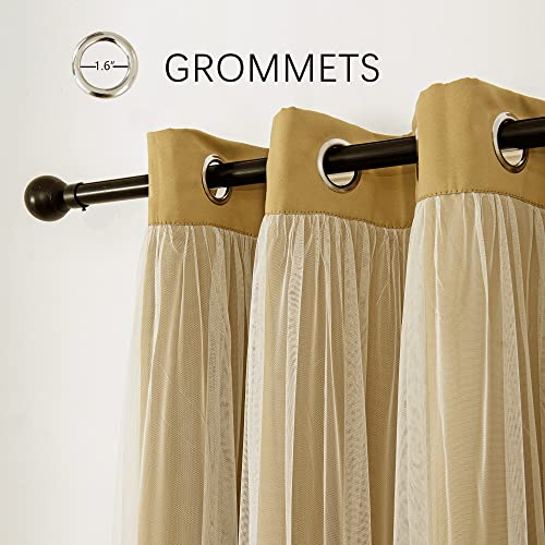 INLINAS Blackout Curtains with Sheer Overlay, Gold, 37x63 Inches - color: Gold, size: 37"W x 63"L (Pack of 2)