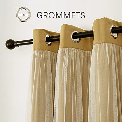 INLINAS Blackout Curtains with Sheer Overlay, Gold, 37x84 Inches - color: Gold, size: 37"W x 84"L (Pack of 2)