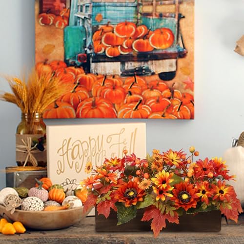 Fall Decor Floral Table Arrangement with Harvest Planter Wooden Tray