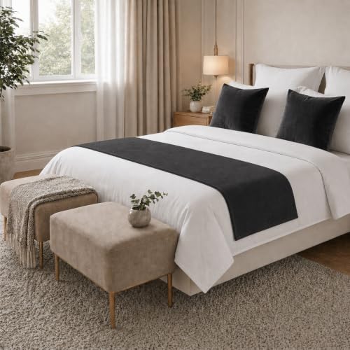 Solid Bed Runner Set,2 Pillow Covers,Blue Gray,70.9x19.7in - color: Blue Gray, size: Twin/Twin XL