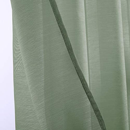 DONREN Sage Sheer Curtains 72 Inch Grommet 2 Pieces Faux Linen Voile Drapes Window Textured Sheer Curtains for Living Room Bedroom, 52 W x 72 L Inch Length - color: Sage, size: 52"W x 72"L (Pack of 2)