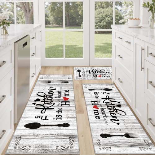 Non Slip Kitchen Mats for Floor Washable Kitchen Rugs Sets of 3, Grey - color: Heart-grey, size: 20"x32"+20"x48"+20"x59"