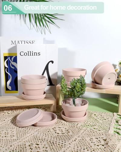 vensovo 3.7 Inch Pink Terracotta Succulent Pots with Saucers, 6 Pack - color: Pink, size: 3.7 Inch