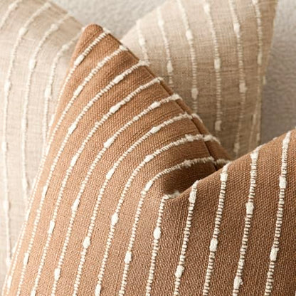 Foindtower Boho Striped Boucle Lumbar Throw Pillow Cover 12x20 Rust Tobacco - color: Tobacco, size: 20" x 12" (Pack of 2)