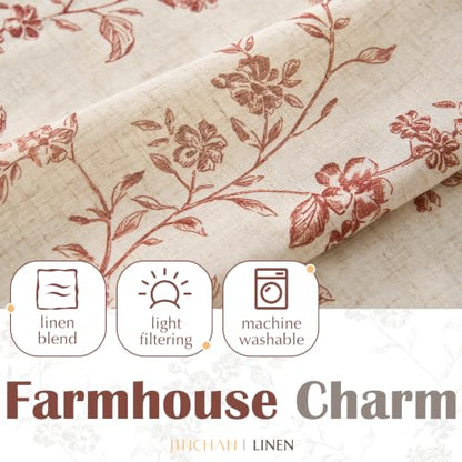jinchan Floral Linen Kitchen Tier Curtains, 24 Inch, 2 Panels, Terracotta - color: Alisa Terracotta, size: 26"W x 24"L (Pack of 2)