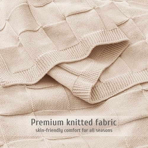 Whale Flotilla Checkered Knit Throw Blanket for Couch, Camel - color: Camel, size: 50x60 Inch