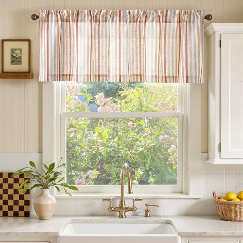 jinchan Linen Boxter Stripe Valances for Window 16 inch,Muti Red,1 Panel - color: Boxter Stripe | Multi Red on Linen, size: 50"W x 16"L (Pack of 1)