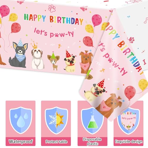 3 Pack Paw Patrol Birthday Decorations Pet Dog Tablecloths Puppy Table Covers Pink Dog Party Supplies Paw Print Table Decor for Girls Kids Lets Pawty Birthday Baby Shower Party Favor 54 x 108 Inch - style: Dog Birthday