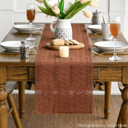 Artoid Mode Caramel Woven Farmhouse Hollow Table Runner 12x36 Inch - color: Caramel, size: 12" x 36", Table Runner