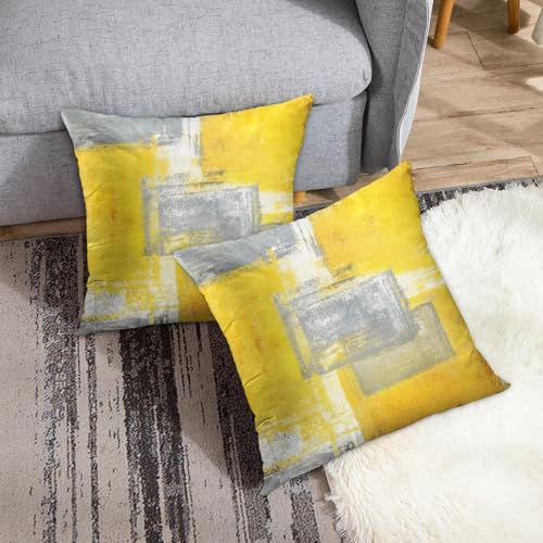 Britimes Throw Pillow Covers Set of 2, 16 x 16 Inch, Yellow Grey - color: Yellow Grey, size: 16" x 16" (Pack of 2)
