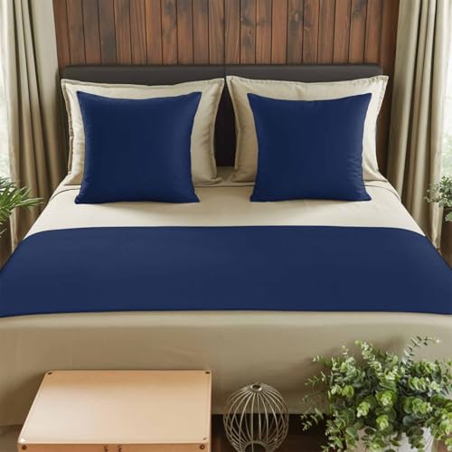 Bed Runner for Queen Size Bed, Navy Blue Decorative Beds Runners and 2 Matching Pillow Covers Set, Modern Pure Navy Blue Beds Scarf Throw for Foot of Bedding Set for Hotel/Bedroom - color: Navy Blue, size: 83 x 20 Inch