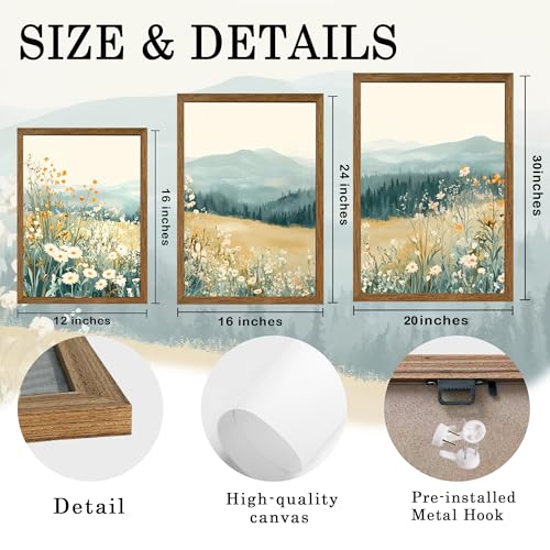 AVECCO 3 Pieces Wildflower Meadow Mountain Framed Canvas Wall Art 20x30 in - color: Mountain flowers, size: 30"L x 20"W