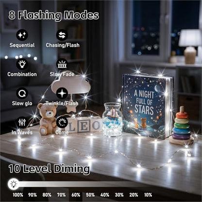 8 Pack Rechargeable LED Fairy Lights 7Ft 20LED Battery Operated - color: White