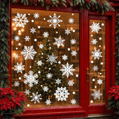 216pcs Christmas Window Clings Decorations Snowflakes Stickers Winter Decor - color: Snowflakes