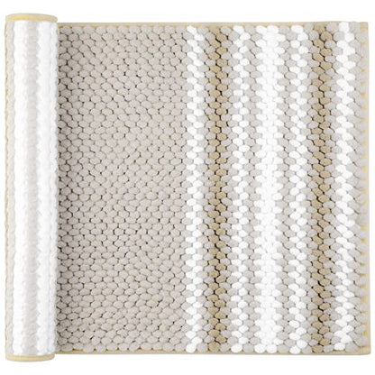 PiccoCasa Chenille Striped Bathroom Rug, Non Slip 20x32 Khaki & White - color: Khaki & White, size: 1'8" x 2'8" (Rectangular)