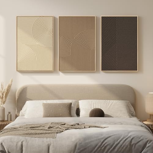 Large 3D Framed Neutral Abstract Wall Art Set of 3, Modern Artwork 20x30 In - color: Neutral --B, size: 20"w X 30"h X 3pcs