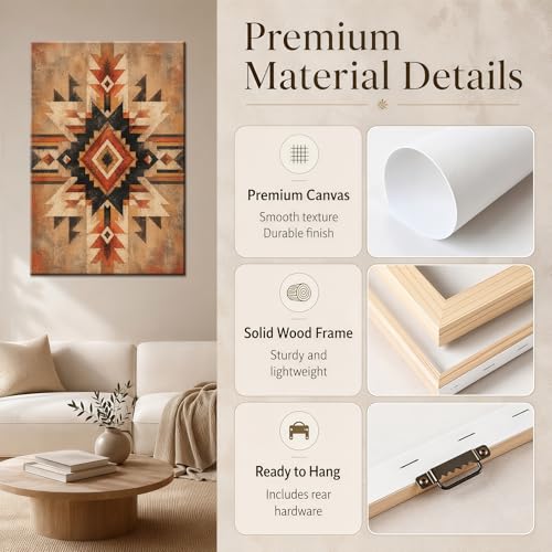 Southwestern Geometric Wall Decor, Rustic Desert Pattern Artwork, Boho Tribal Style Decor for Bedroom Office (Framed,Wrapped Canvas,24 * 36inch) - size: 24*36inch