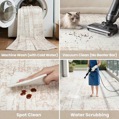 4x6 Washable Area Rug for Living Room Bedroom: Non-Slip Modern Beige White - color: Beige/White, size: 4' x 6' (Rectangular)