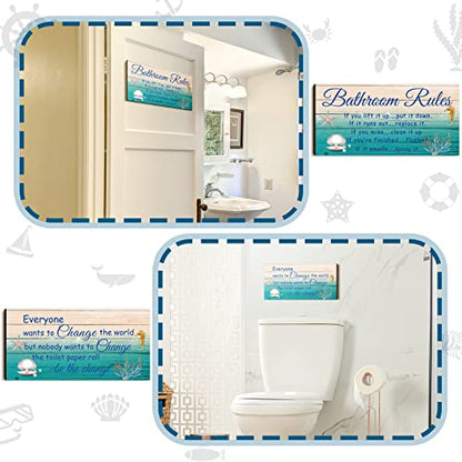 Jetec 2 Pcs Funny Bathroom Signs Wall Decor Farmhouse,Sea World Style - style: Sea World Style
