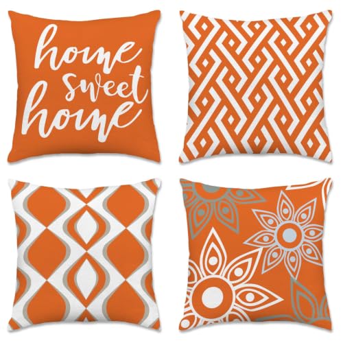 Hexagram Throw Pillow Covers 18x18, Orange Outdoor Pillow Covers Set of 4 - color: Orange, size: 18" x 18" (Pack of 4)