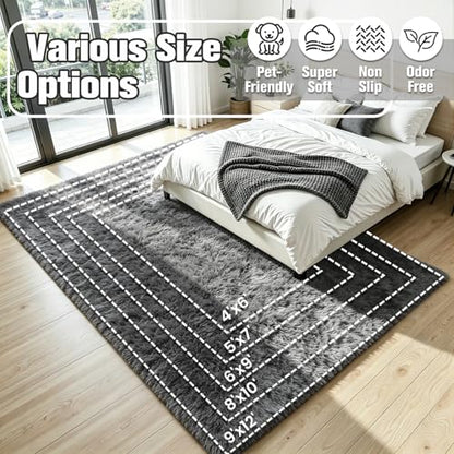 8x10 Fluffy Area Rug for Living Room: Soft Non-Slip Grey Bedroom Carpet - color: Grey, size: 8' x 10' (Rectangular)