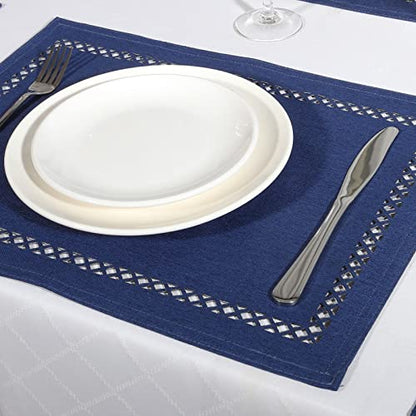 Placemats Set of 4 for Dining Table with Hollow Edge Design- Table Mats 12x 18 Inch, Cloth Place mats Machine Washable (Blue 4pcs) - color: H-blue, size: 4 pcs