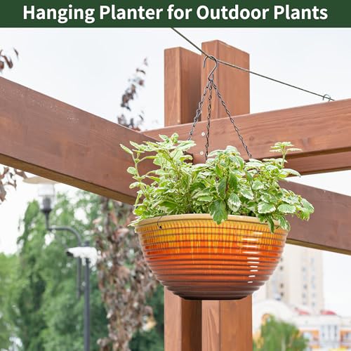 12 inch Large Hanging Planters with Drainage Hole, 2 Pack - color: Orange Glaze, size: 12 Inch