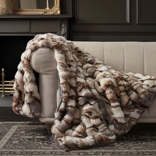 EverGrace Faux Rabbit Fur Bubble Throw Blanket, 50"x60", Beige & Gray - color: Marble Beige & Grey Chocolate, size: 50"x60"