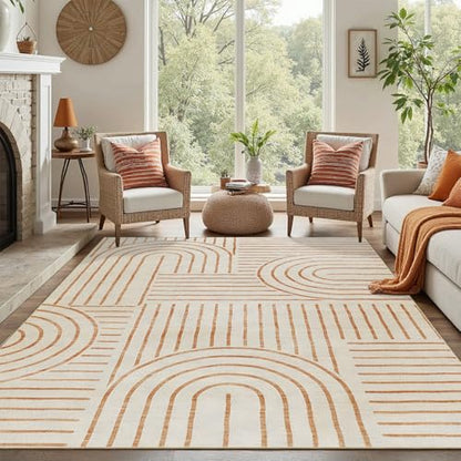 DCX Abstract Washable 4x6 Rug, Non Slip Low Pile Rug, Beige - color: Orange, size: 4' x 6' (Rectangular)