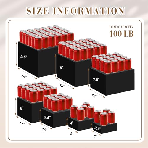 Leinuosen 7 Pcs Extra Large Acrylic Buffet Risers, 8-14" Square, Black - color: Black, size: 8" to 14", style: Square