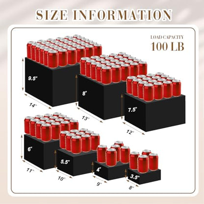 Leinuosen 7 Pcs Extra Large Acrylic Buffet Risers, 8-14" Square, Black - color: Black, size: 8" to 14", style: Square