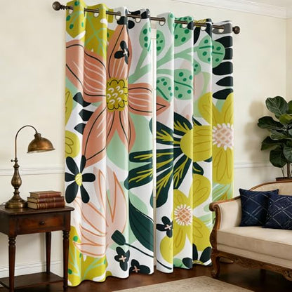 Tyrot Pink Green Botanical Blackout Curtains for Bedroom,52W x 96L,2 Panels - color: Rose Garden, size: 52"W x 96"L (Pack of 2)