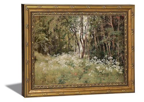 Vintage Gold Framed Wall Art Wildflowers at the Edge of the Forest Canvas Print Rustic Farmhouse Floral Picture Paintings Ideal for Living Room Bedroom Thoughtful gift and Home Decor 9x11 in - color: Forest, size: 9"L x 11"W