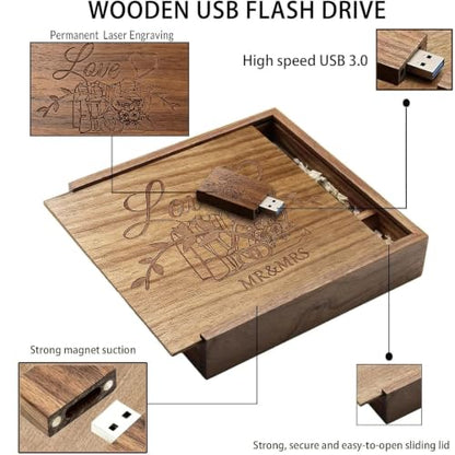 Wooden USB Flash Drive 32GB USB3.0 Wedding Flash Drive with Box - color: Walnut(WED Block USB+box-L), size: 32GB-3.0