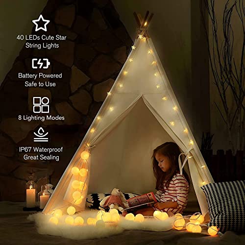 ANJAYLIA 40 LED 20FT Battery Operated Star Lights & Remote, Warm White - color: Warm White 20 FT with Remote