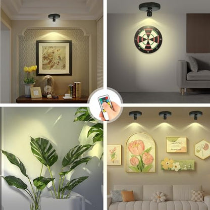 Wireless Spotlight Battery Operated, Indoor Plant Light, LED Puck Lights - color: Pure Black