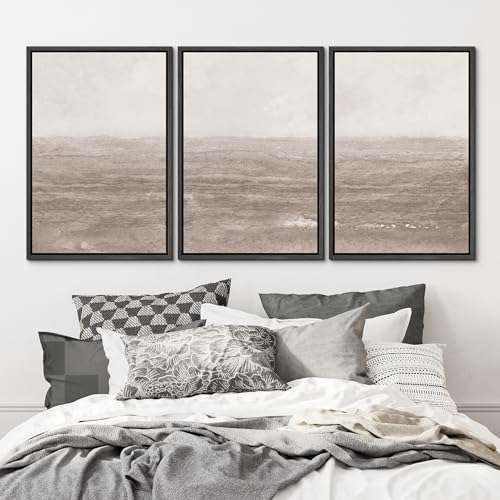 MUDECOR Framed Wall Art Print Set Neutral Textured Seascapes Subtle Tones Illustrations Modern Art Boho Decorative Colorful Chic for Living Room, Bedroom, Office - 16"x24"x3 Black - color: Abs07-2405-yuk08, size: 16"x24"x3 Panels Black